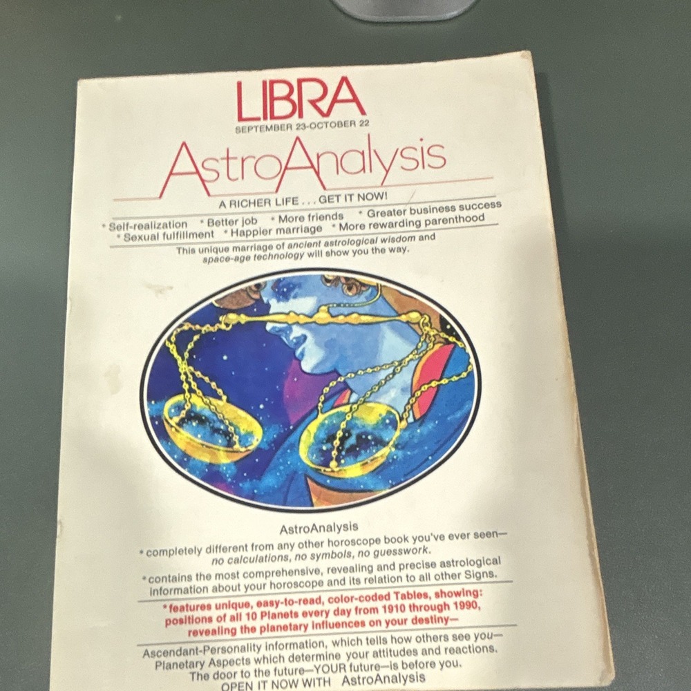 AstroAnalysis: Libra Sept 23-Oct 22 Grosset & Dunlap 1976 PB Inscribed VTG